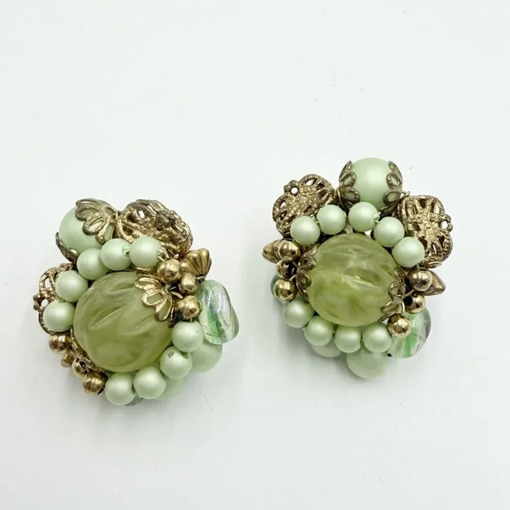 Vintage Beaded Clip on Earrings Ring Sets